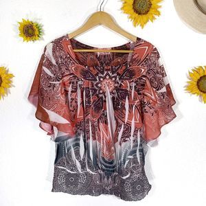Cato Sublimation Ruffle Short Sleeve Blouse Size Medium Women’s